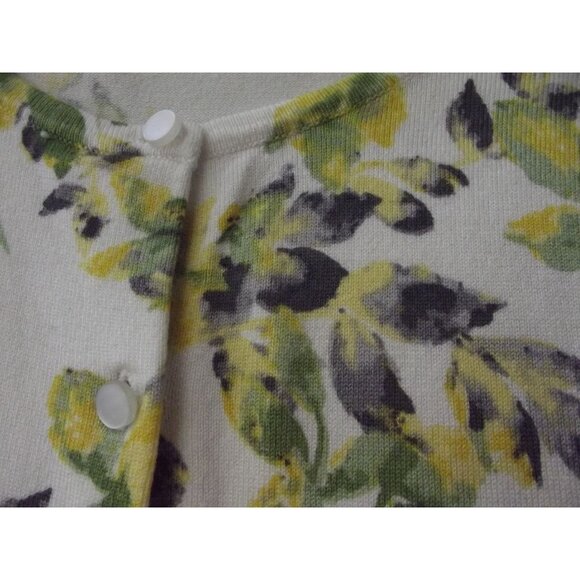 Emaline Cardigan Sweater Womens Large Button green yellow white floral gray - Picture 4 of 8